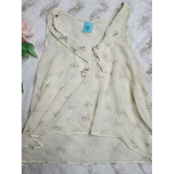 HIP Happening In The Present Butterfly Print Ruffle Collar Cram Blouse Sz S - Picture 3 of 9